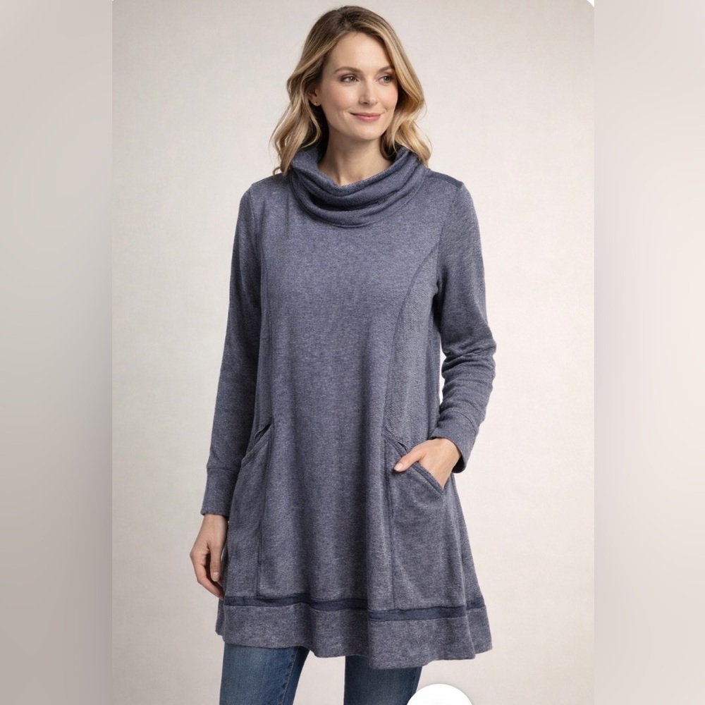 Paper Crane Lace Back Swing Tunic Dress Navy Cowl Neck Boho Medium